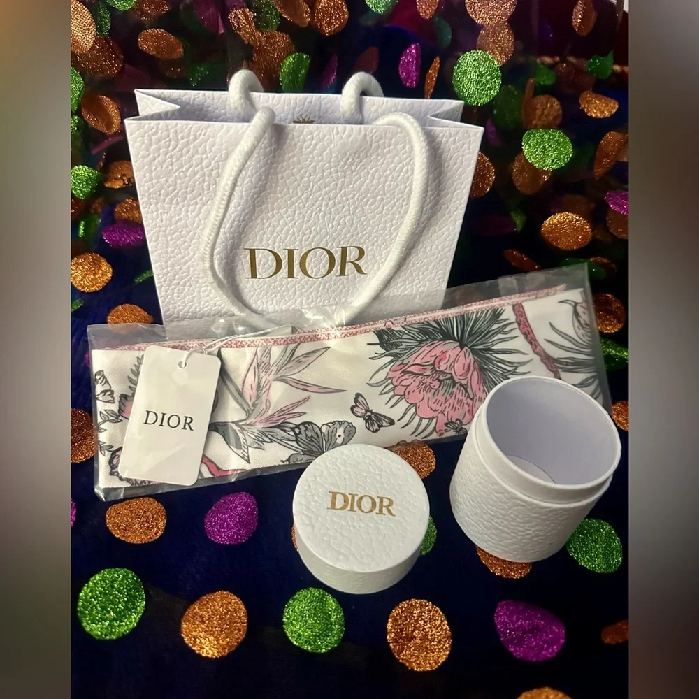 Christian Dior Pink Floral Butterfly Twilly Scarf Mitzah Silk